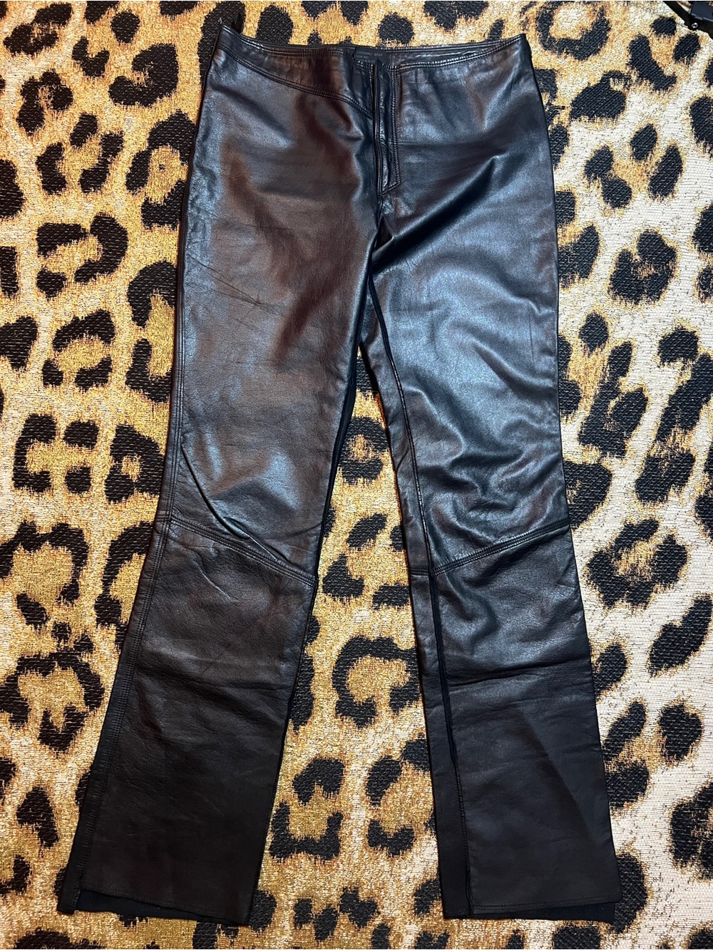 Guess Black Leather Flare Jeans Moto Pants